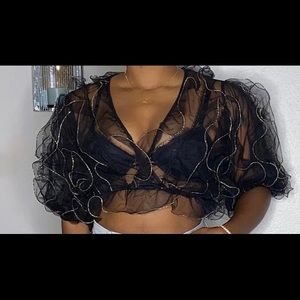 black ruffle top
